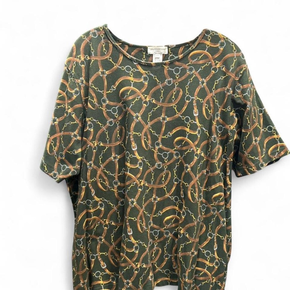 Vintage women's equestrian AOP 100% cotton top by Jones New York sport size 2Xl2